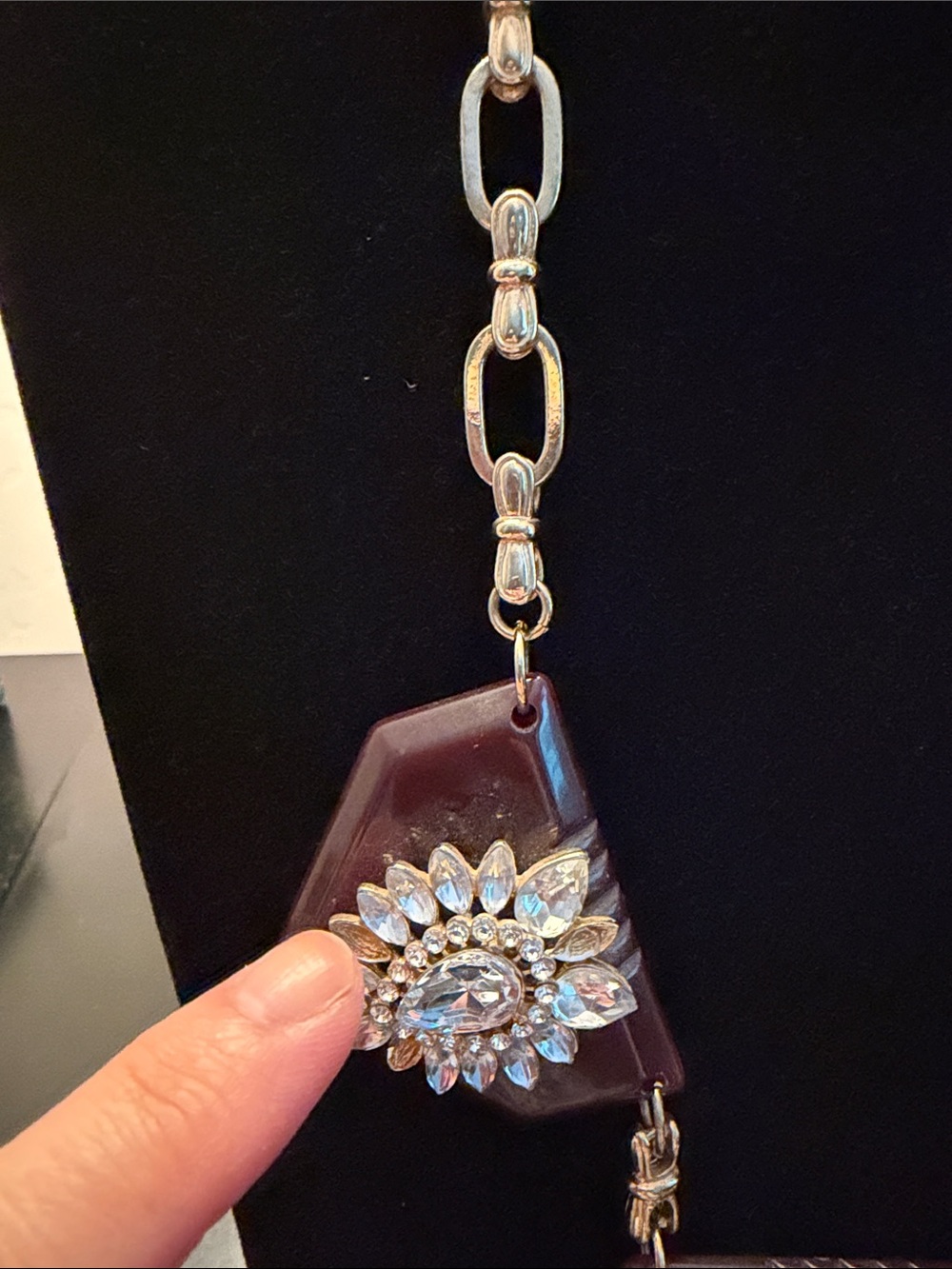 Statement Brown Geometric Crystal Necklace - Picture 5 of 7